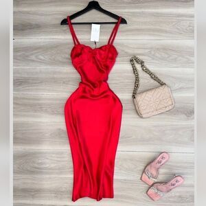 ZARA NWT WOMAN SS24 SATIN MIDI SLIP DRESS RED | 2340/371